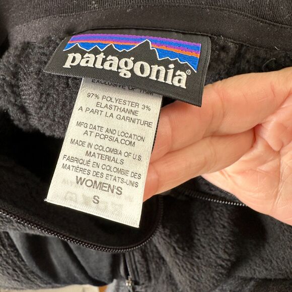 Patagonia Black Fuzzy Long Sleeve Front Full Zip Light Weight Fitted Jacket S - Picture 7 of 12